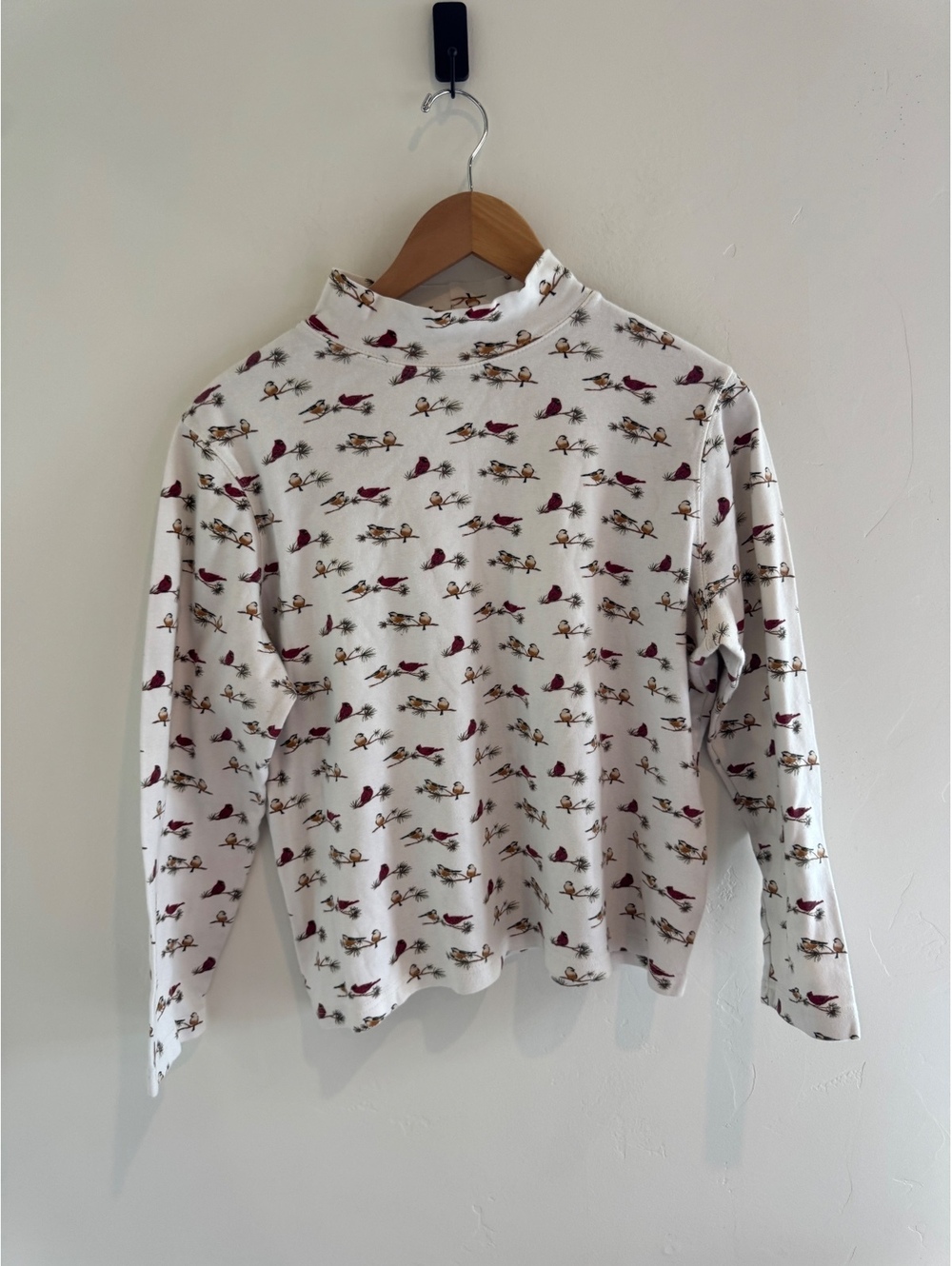 Croft & Barrow Petite PXL Bird Print Mock Neck Long Sleeve Top